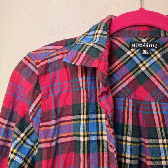 J Crew Mercantile Button Front Plaid Shirt Women XS Red Green Flannel - Picture 2 of 7